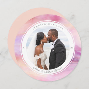 Watercolor Peach Pink Purple Agate Round Card