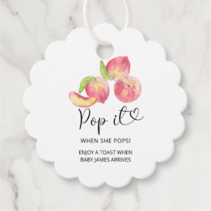 Watercolor peach Pop it when she pops baby shower Favour Tags