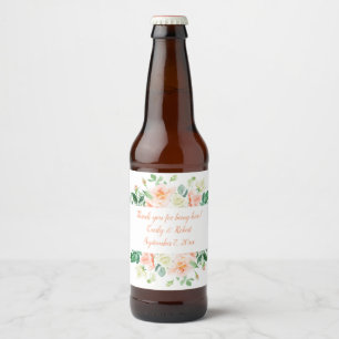 Watercolor Peach Roses and Greenery Beer Bottle Beer Bottle Label