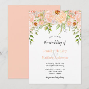 Watercolor Peach Roses Wedding Invitation