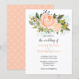 Watercolor Peach Roses Yellow Rose Buds Invitation