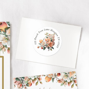 Watercolor Peach Sage Green Floral Address Classic Round Sticker