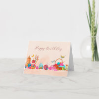 Watercolor peach sewing tools art birthday