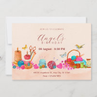 Watercolor peach sewing tools art birthday