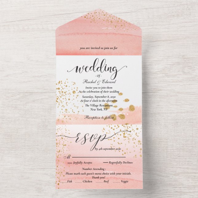 Watercolor Peach Splash All in One Wedding Invite (Inside)