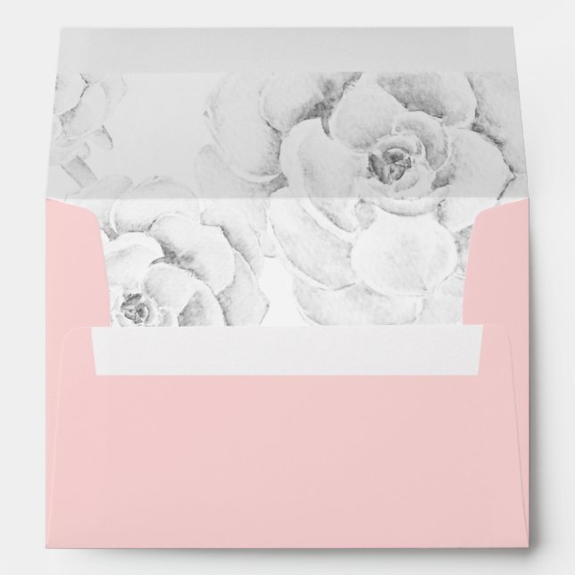 watercolor peach  succulent liner wedding envelope (Back (Bottom))