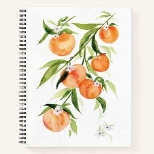 Watercolor peach summer fruit large notebook