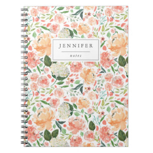Watercolor Peach & White Floral Pattern Notebook