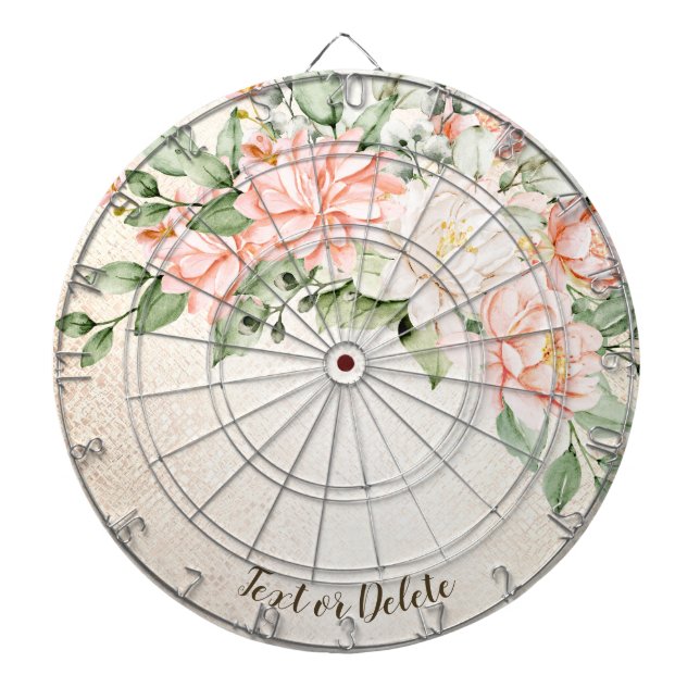 Watercolor Peach White Flowers Elegant Dartboard (Front)