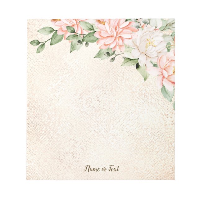 Watercolor Peach White Flowers Elegant Notepad (Front)