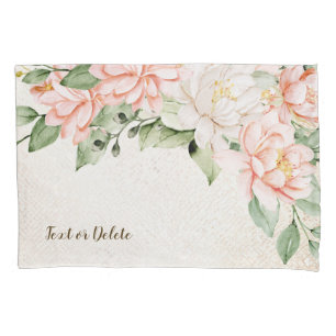 Watercolor Peach White Flowers Elegant Pillowcase