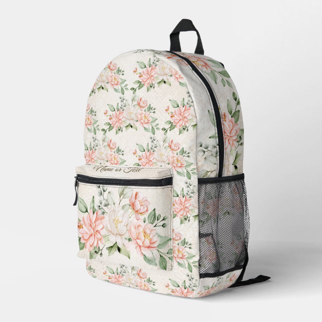 Watercolor Peach White Flowers Elegant Printed Backpack (Back Corner Right)
