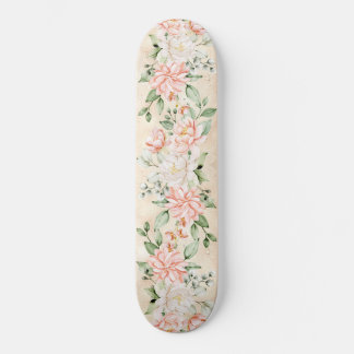 Watercolor Peach White Flowers Elegant Skateboard