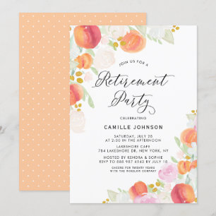 Watercolor Peaches and Flowers Retirement Party Invitation