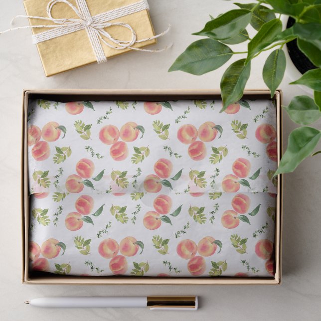 Watercolor Peaches and Greenery Pattern Botanical Tissue Paper (Gift)