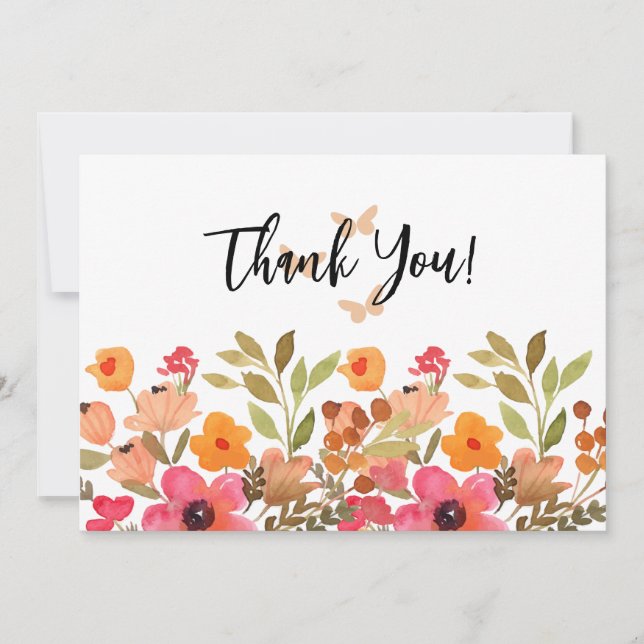 Watercolor Peaches and Pink Garden Thank You Card (Front)