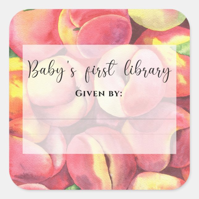Watercolor peaches - Baby's first library Square Sticker (Front)