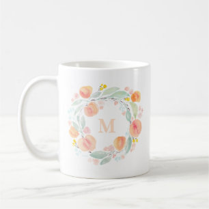Watercolor Peaches Foliage Wreath Monogram Mug