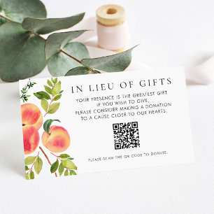 Watercolor Peaches In Lieu of Gifts QR Code Enclosure Card
