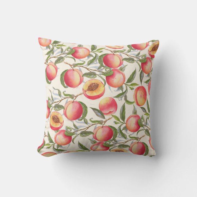 Watercolor peaches, seamless floral pattern. cushion (Front)