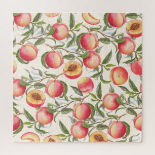 Watercolor peaches, seamless floral pattern. jigsaw puzzle