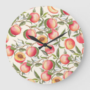 Watercolor peaches, seamless floral pattern. large clock