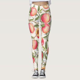 Watercolor peaches, seamless floral pattern. leggings