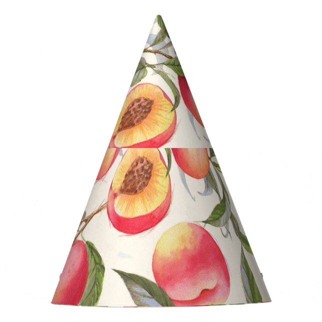 Watercolor peaches, seamless floral pattern. party hat (Front)