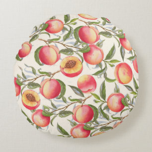 Watercolor peaches, seamless floral pattern. round cushion