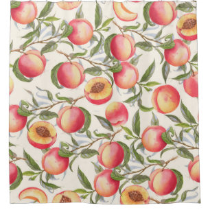 Watercolor peaches, seamless floral pattern. shower curtain