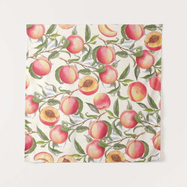 Watercolor peaches, seamless floral pattern. tapestry (Front)