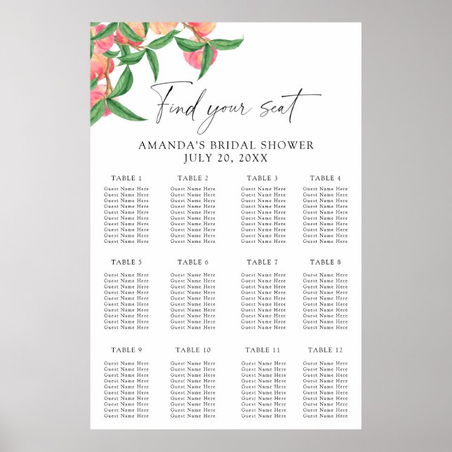 Watercolor peaches seating chart (Front)