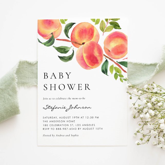 Watercolor Peaches Summer Baby Shower Invitation (Creator Uploaded)