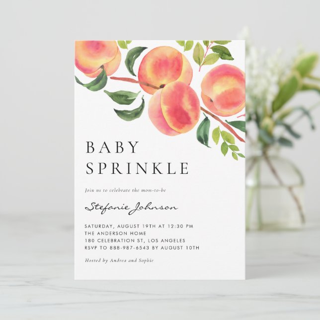 Watercolor Peaches Summer Baby Sprinkle Invitation (Standing Front)