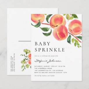 Watercolor Peaches Summer Baby Sprinkle Invitation Postcard