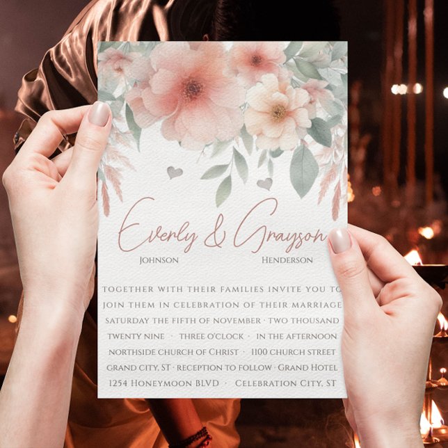 Watercolor Peachy Pink Sage Green Wedding  Invitation (Creator Uploaded)