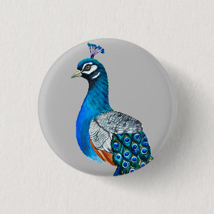 Watercolor peacock 3 cm round badge