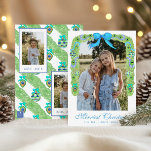 Watercolor Peacock Christmas Garland Swag Photo Holiday Card