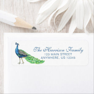 Watercolor Peacock Christmas Return Address