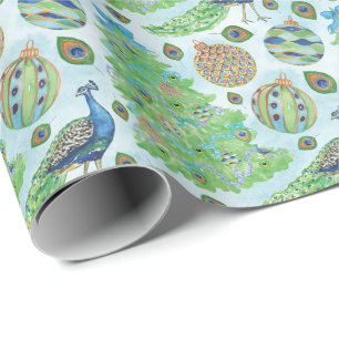 Watercolor Peacock Christmas Wrapping Paper