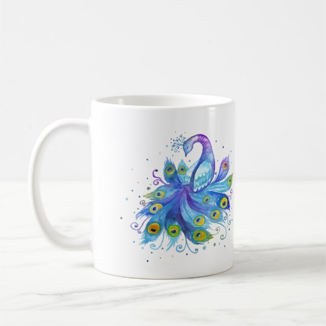Watercolor peacock coffee mug (Left)