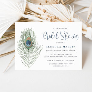 Watercolor Peacock Feather Bridal Shower Invitation