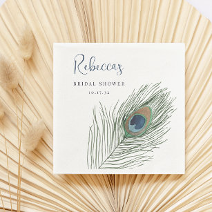 Watercolor Peacock Feather Bridal Shower Napkin