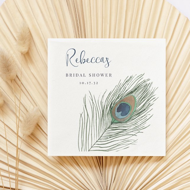 Watercolor Peacock Feather Bridal Shower Napkin (Creator Uploaded)