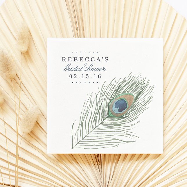 Watercolor Peacock Feather Bridal Shower Napkin (Creator Uploaded)