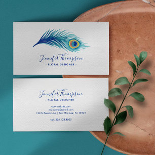 Watercolor Peacock Feather Business Card