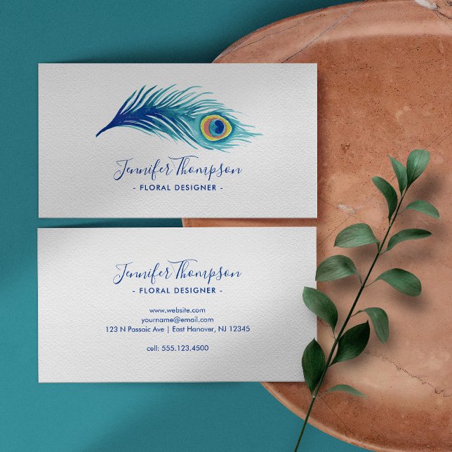 Watercolor Peacock Feather Business Card (Creator Uploaded)