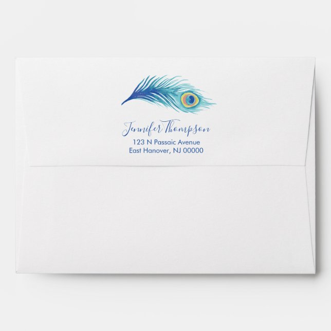 Watercolor Peacock Feather Envelope (Back (Top Flap))