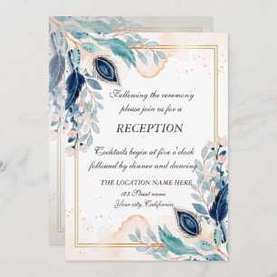 Watercolor Peacock Feather Floral Reception Invitation