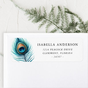 Watercolor Peacock Feather Return Address Label